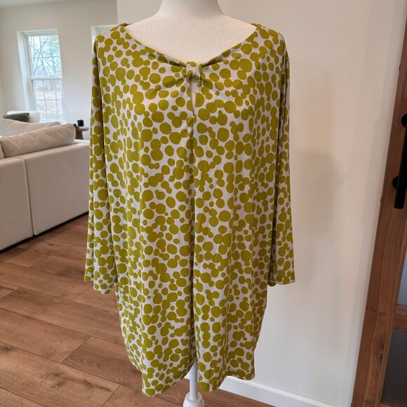 Susan Graver | 3X Liquid Knit Green & White Polka Dot Bow Tunic Top Stretch Soft - Picture 1 of 7